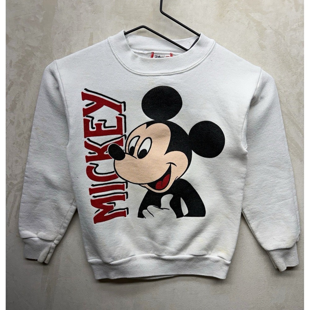 Vintage Disney Mickey Mouse Sweatshirt 4T 5T Toddler White Crewneck 90s USA Made